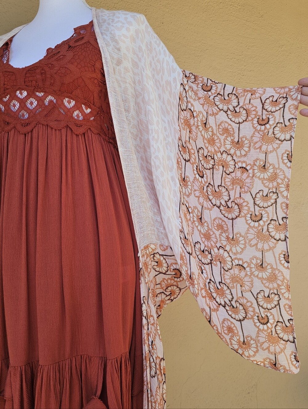 Mirtha Art Nouveau Orange Florals and Pink Mixed Print Longline Kimono